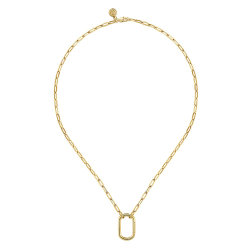14K Yellow Gold Chain Necklace with Rectangle Drop
