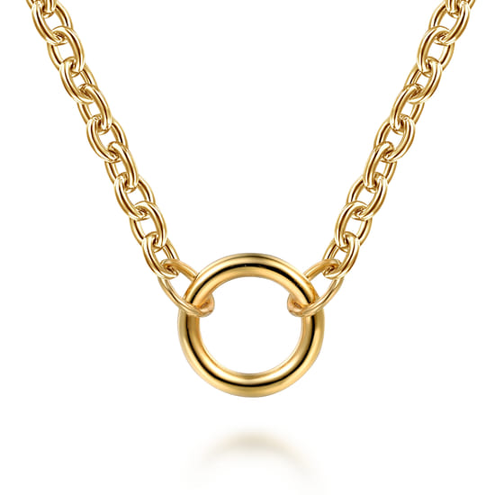 Gabriel - 14K Yellow Gold Chain Necklace with Single Circle Station Gabriel - 14K Yellow Gold Chain Necklace with Single Circle Station