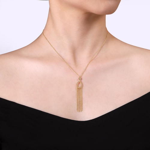 14K Yellow Gold Chain Tassel Pendant Necklace