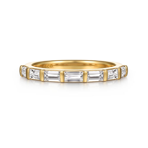 14K Yellow Gold Channel Baguette 7 Stone Diamond Anniversary Band