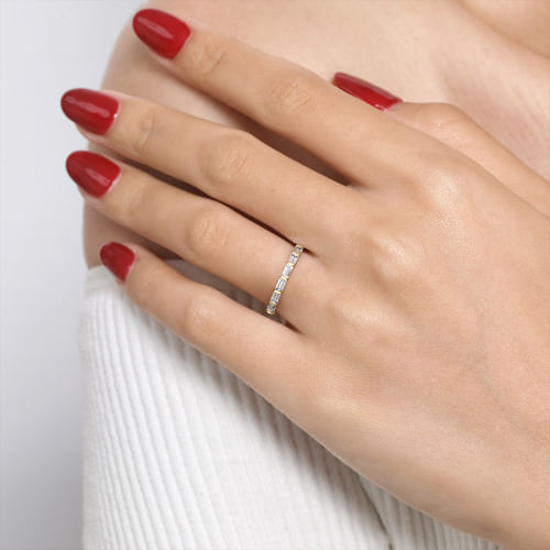 14K Yellow Gold Channel Baguette 7 Stone Diamond Anniversary Band