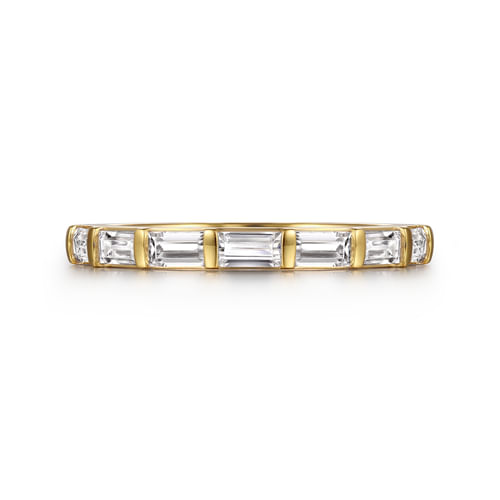 14K Yellow Gold Channel Baguette 7 Stone Diamond Anniversary Band