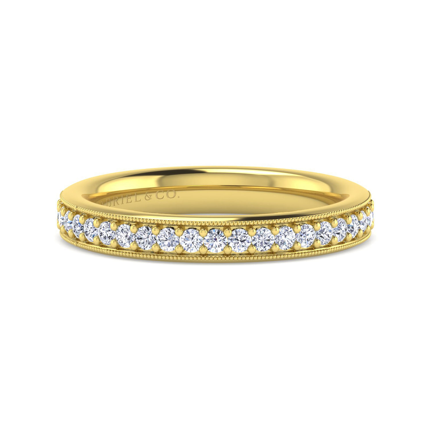 14K Yellow Gold Channel Prong Diamond Anniversary Band with Milgrain