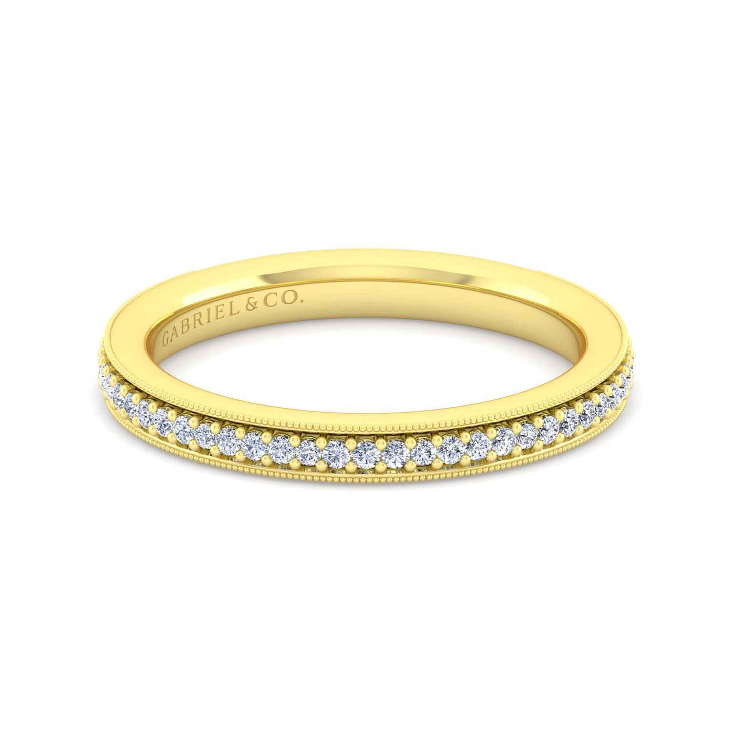 14K Yellow Gold Channel Prong Diamond Anniversary Band with Milgrain