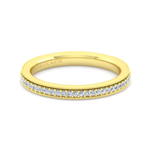 14K Yellow Gold Channel Prong Diamond Anniversary Band with Milgrain