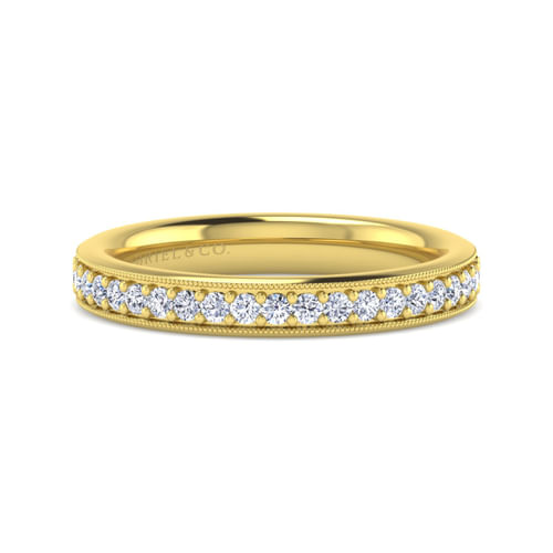 14K Yellow Gold Channel Prong Diamond Anniversary Band with Milgrain