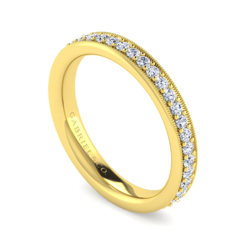 14K Yellow Gold Channel Prong Diamond Anniversary Band with Milgrain