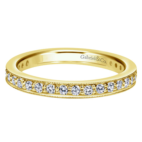 14K Yellow Gold Channel Prong Diamond Eternity Band with Milgrain