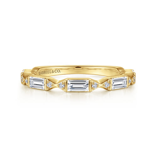 14K Yellow Gold Channel Set Baguette and Round Diamond Anniversary Band