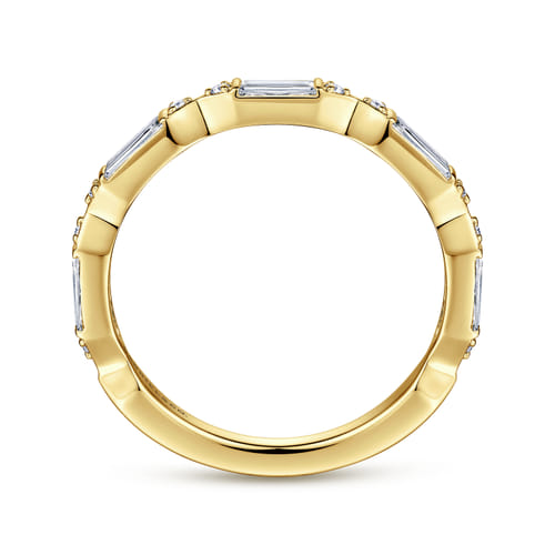 14K Yellow Gold Channel Set Baguette and Round Diamond Anniversary Band