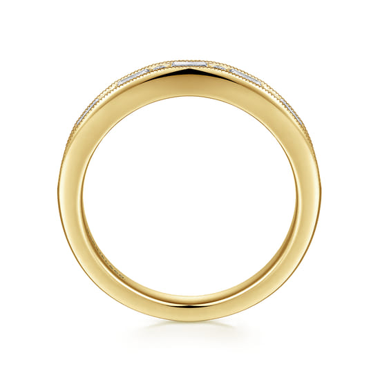 14K Yellow Gold Channel Set Baguette and Round Diamond Anniversary Band angle 2