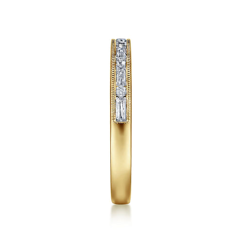 14K Yellow Gold Channel Set Baguette and Round Diamond Anniversary Band