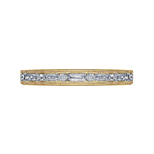 14K Yellow Gold Channel Set Baguette and Round Diamond Anniversary Band