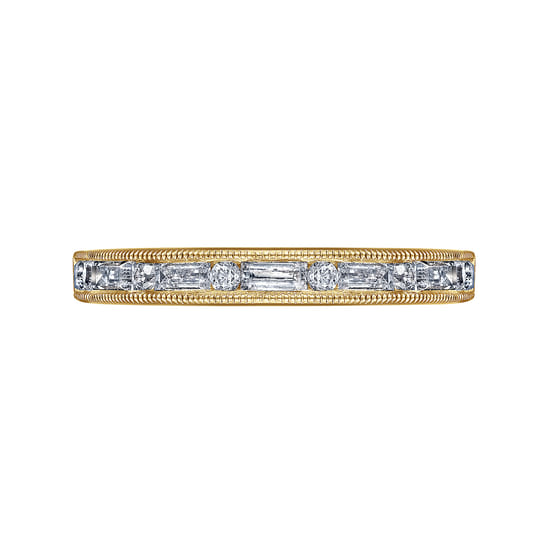 14K Yellow Gold Channel Set Baguette and Round Diamond Anniversary Band angle 6