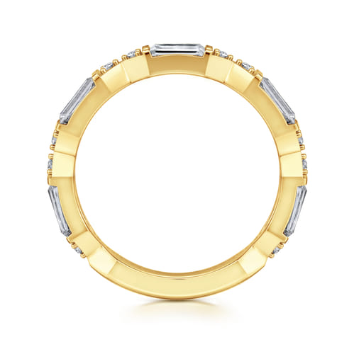 14K Yellow Gold Channel Set Baguette and Round Diamond Anniversary Band