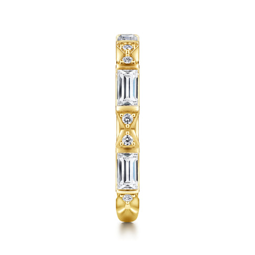 14K Yellow Gold Channel Set Baguette and Round Diamond Anniversary Band