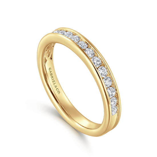 14K Yellow Gold Channel Set Diamond Anniversary Band angle 3