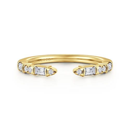 14K Yellow Gold Channel set baguette and U Setting Round Diamond Open Anniversary Band