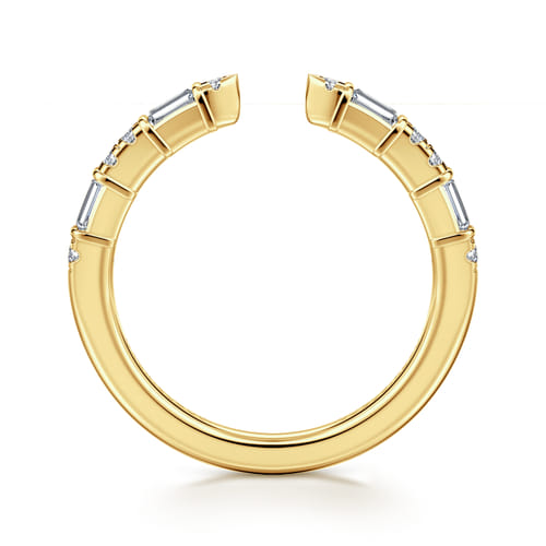 14K Yellow Gold Channel set baguette and U Setting Round Diamond Open Anniversary Band