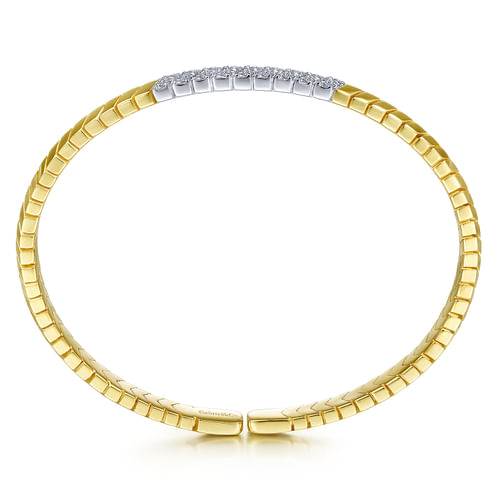 14K Yellow Gold Chevron Cuff Bracelet with White Gold Diamond Pavé Station
