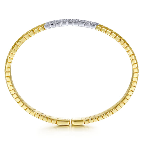 14K Yellow Gold Chevron Cuff Bracelet with White Gold Diamond Pavé Station
 angle 3