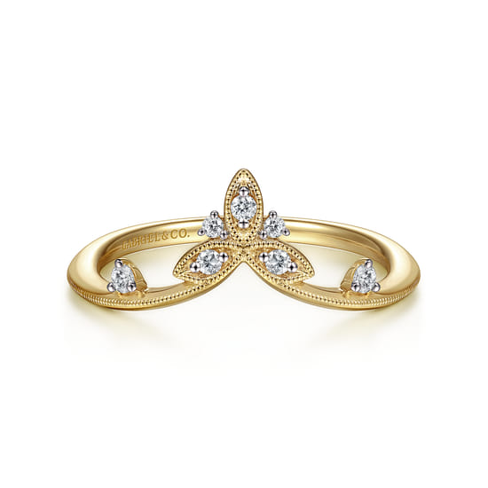 14K Yellow Gold Chevron Diamond Ring