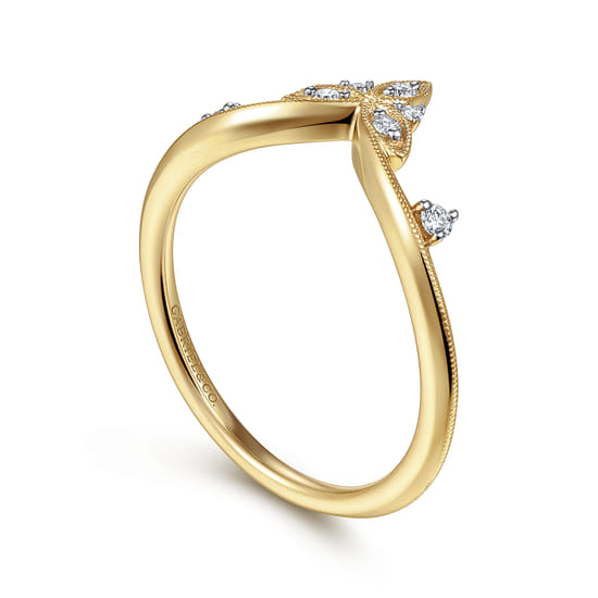 14K Yellow Gold Chevron Diamond Ring angle 3