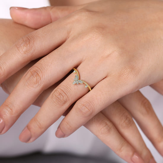 14K Yellow Gold Chevron Diamond Ring angle 5