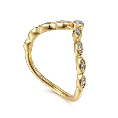 14K Yellow Gold Chevron Diamond Ring