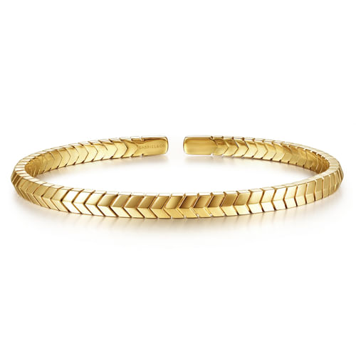 14K Yellow Gold Chevron Pattern Cuff Bracelet