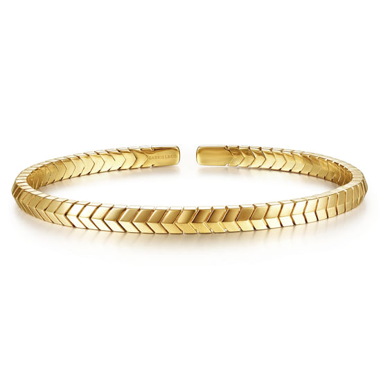 Gabriel - 14K Yellow Gold Chevron Pattern Cuff Bracelet