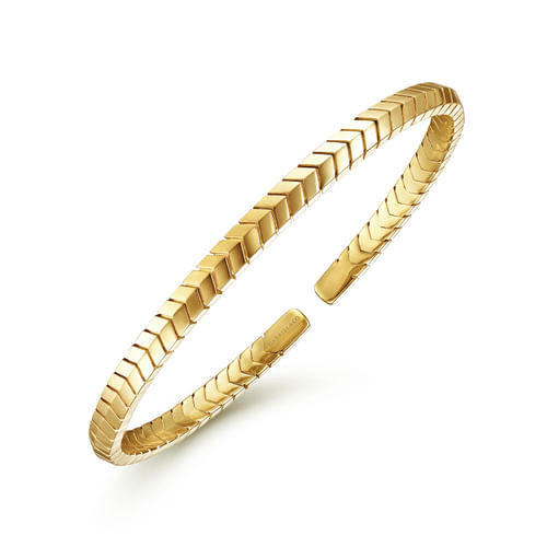14K Yellow Gold Chevron Pattern Cuff Bracelet