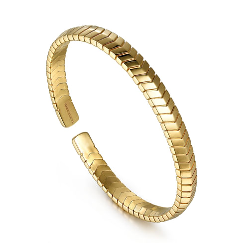 14K Yellow Gold Chevron Pattern Cuff Bracelet