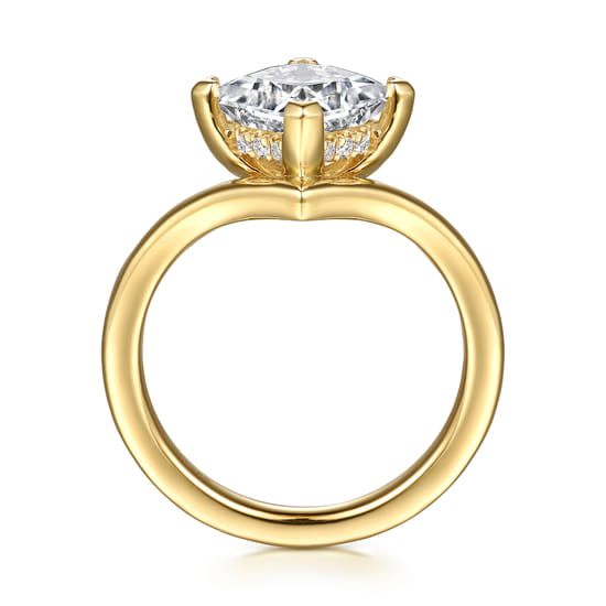 14K Yellow Gold Chevron Princess Cut Diamond Engagement Ring angle 2