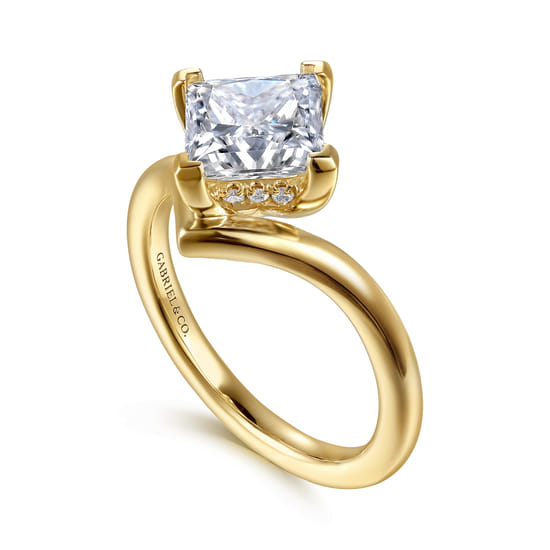 14K Yellow Gold Chevron Princess Cut Diamond Engagement Ring angle 3