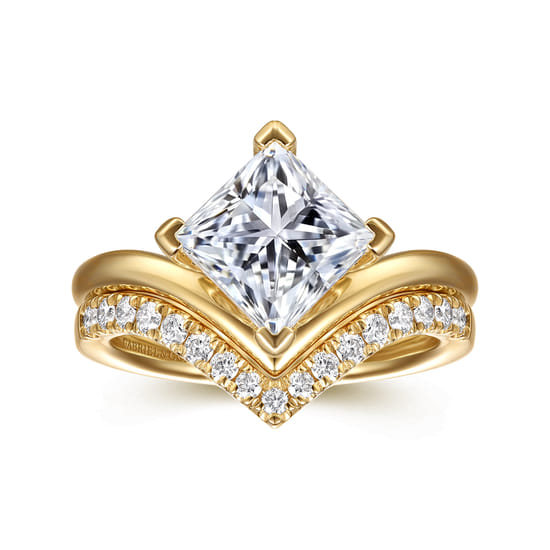 14K Yellow Gold Chevron Princess Cut Diamond Engagement Ring angle 4