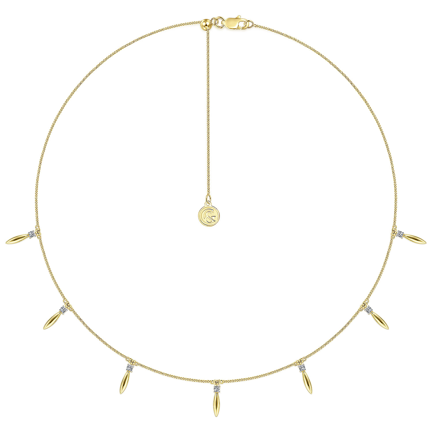 14K Yellow Gold Choker Necklace with Diamond and Spike Drops