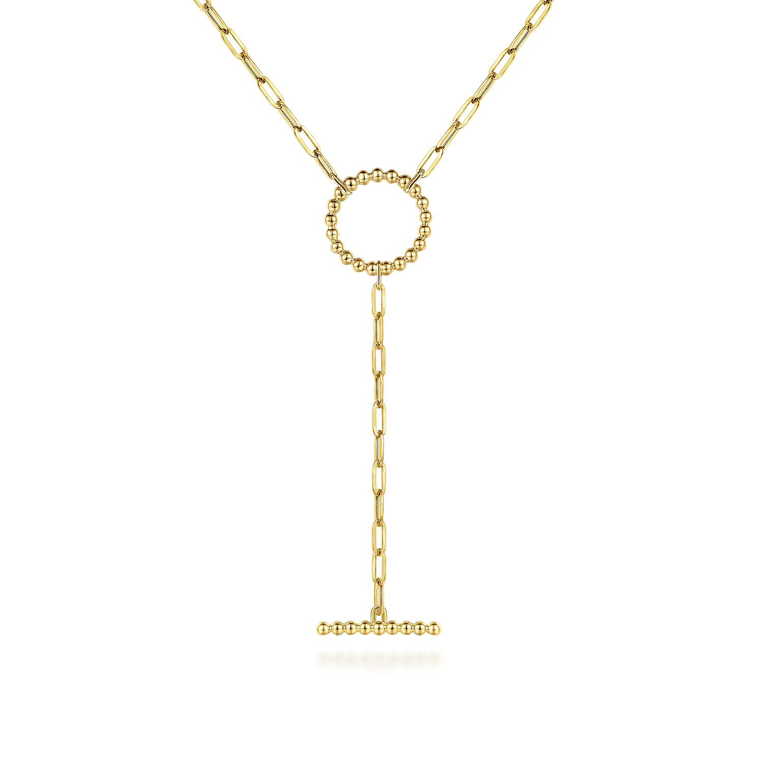 14K Yellow Gold Circle Y Chain Necklace