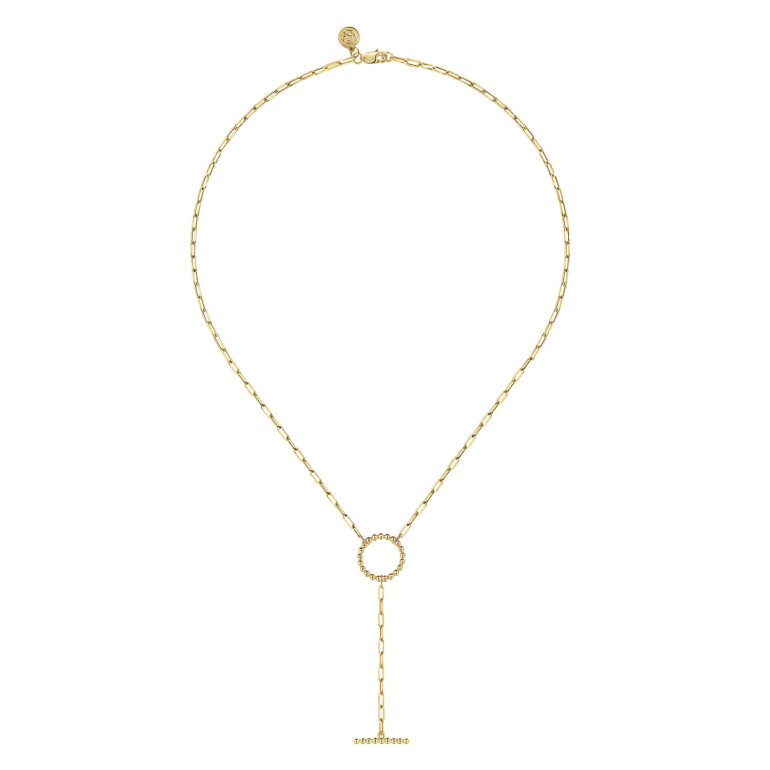 14K Yellow Gold Circle Y Chain Necklace