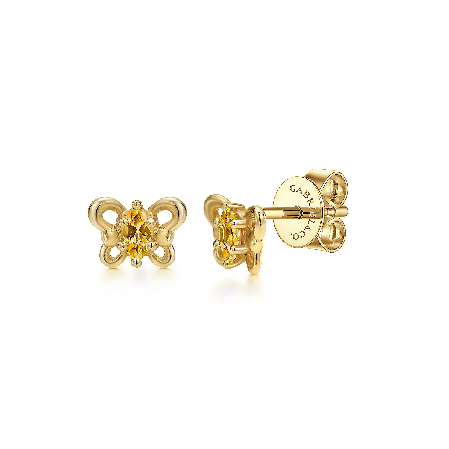 14K Yellow Gold Citrine Butterfly Stud Earrings