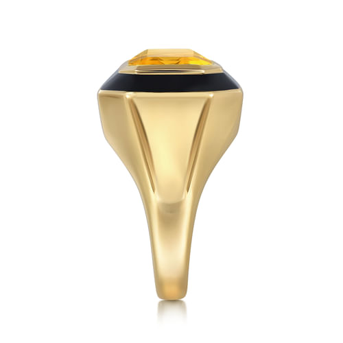 14K Yellow Gold Citrine Cocktail Ring with Black Enamel
