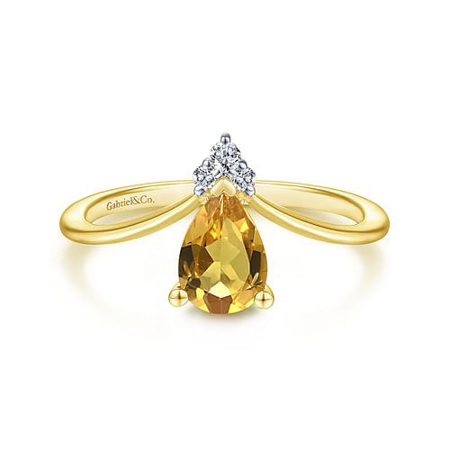 14K Yellow Gold Citrine Diamond Chevron Ring