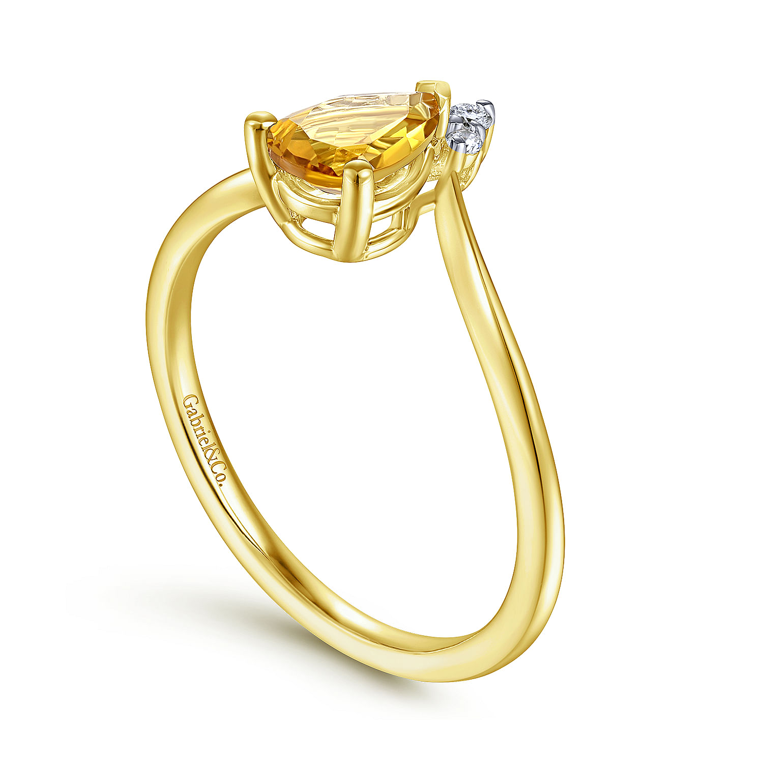 14K Yellow Gold Citrine Diamond Chevron Ring
