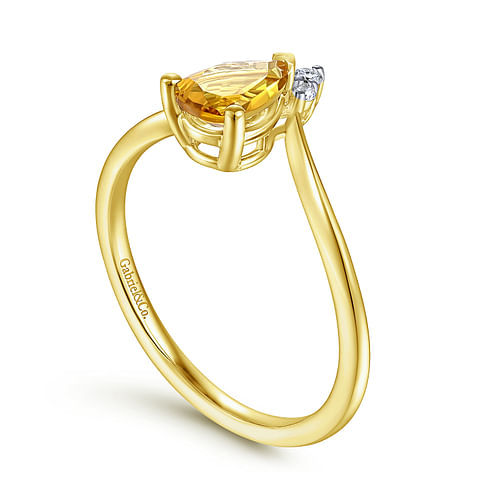 14K Yellow Gold Citrine Diamond Chevron Ring