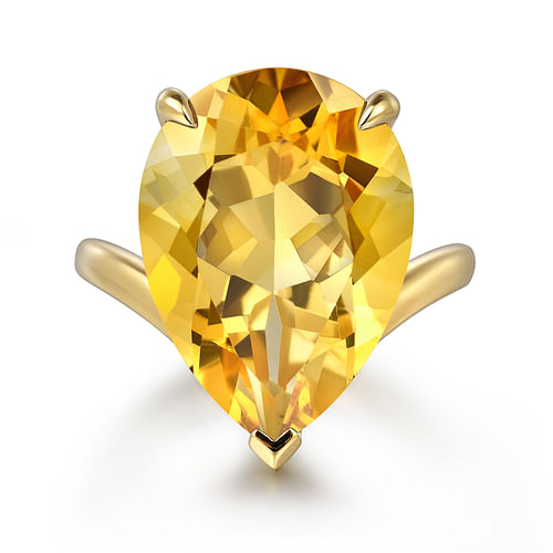 14K Yellow Gold Citrine Pear Ladies Ring