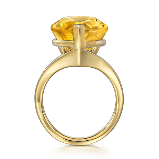 14K Yellow Gold Citrine Pear Ladies Ring angle 2