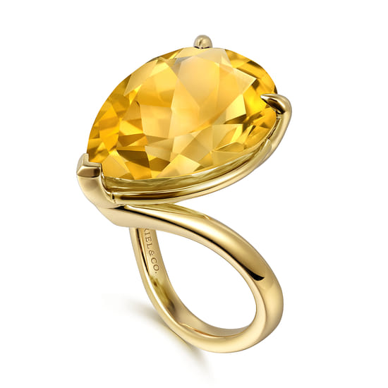 14K Yellow Gold Citrine Pear Ladies Ring angle 3