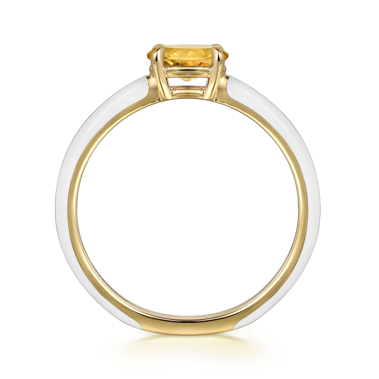14K Yellow Gold Citrine Stackable Ring with White Enamel