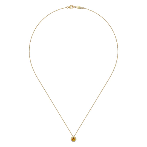 14K Yellow Gold Citrine and Diamond Halo Pendant Necklace