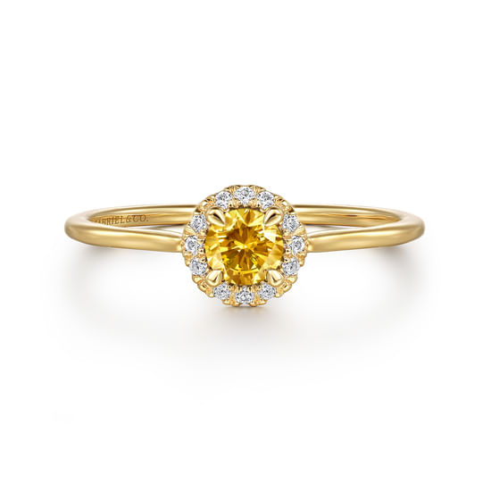 Gabriel - 14K Yellow Gold Citrine and Diamond Halo Promise Ring